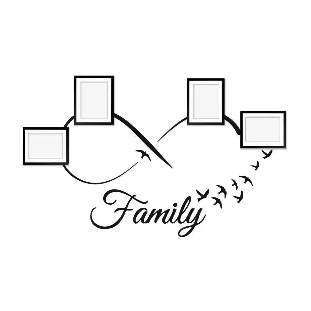 Family Word Art Wall Sticker with Picture Photo Frame Collage Set of 4