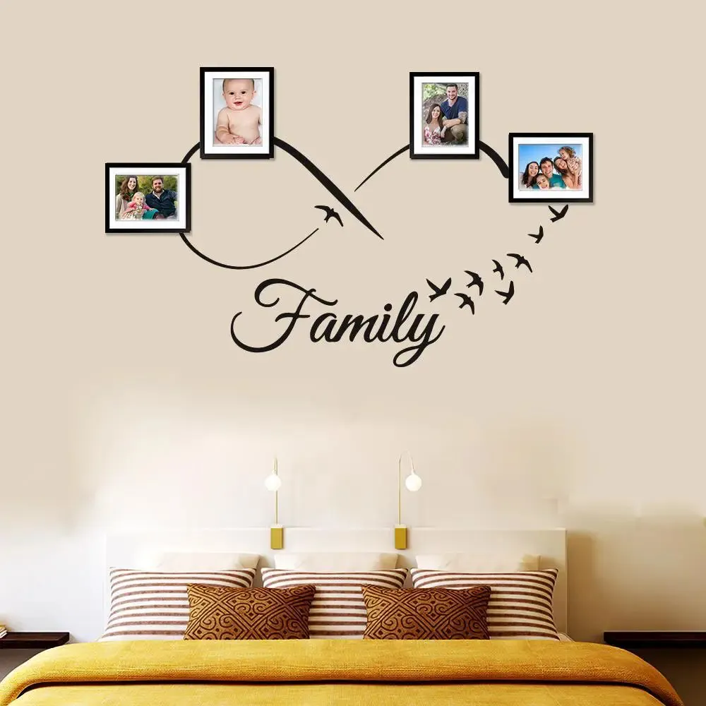 Family Word Art Wall Sticker with Picture Photo Frame Collage Set of 4