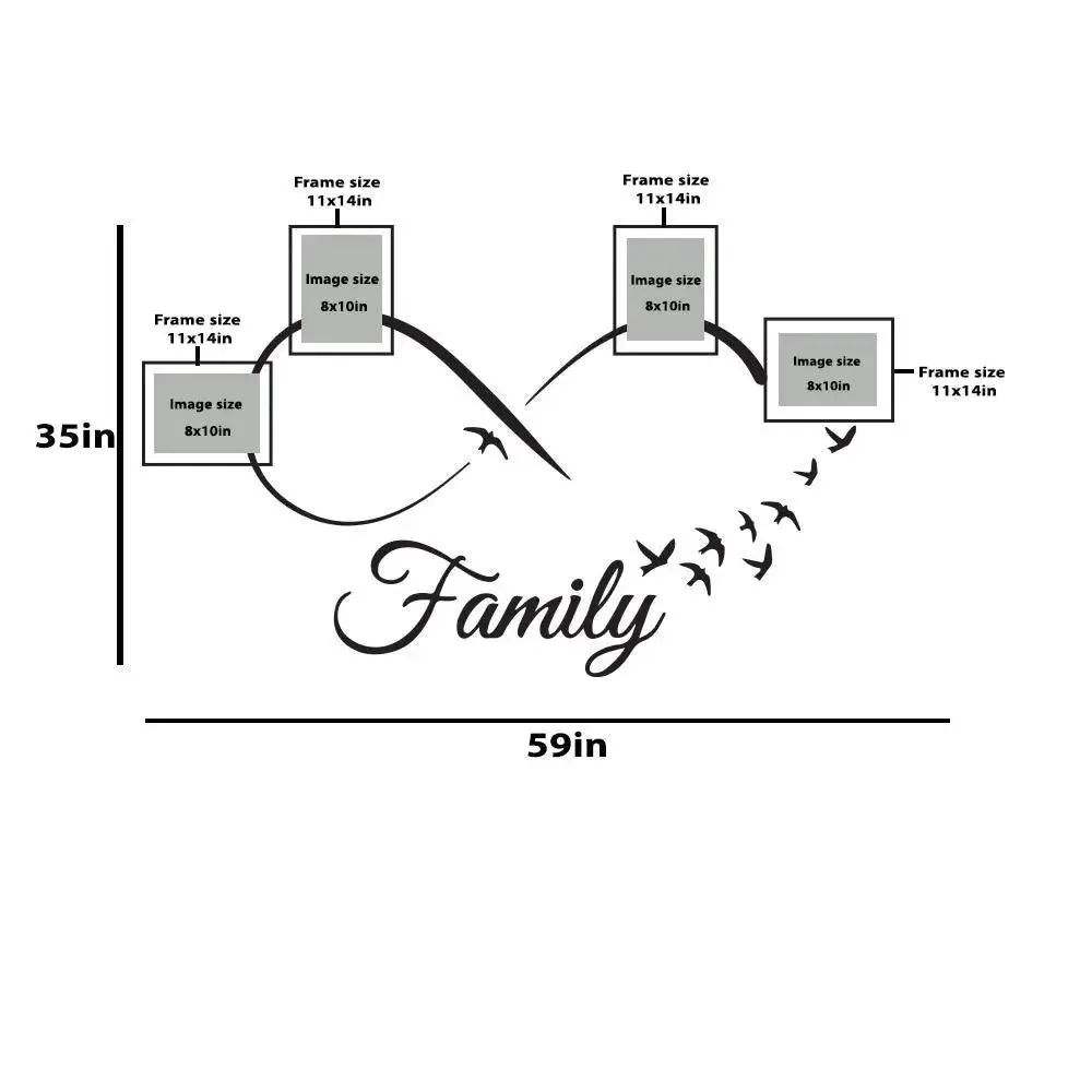 Family Word Art Wall Sticker with Picture Photo Frame Collage Set of 4