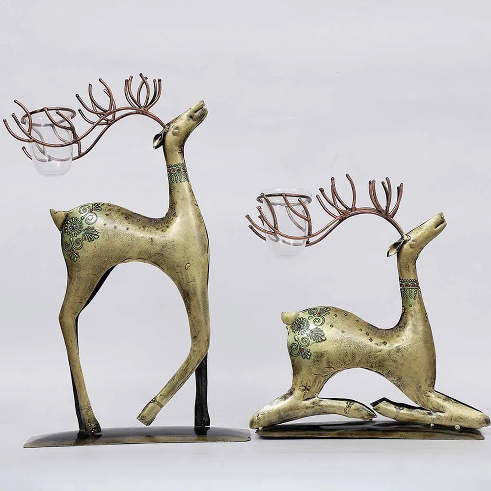 Fantasy Deer Metal Animal Figurine / Showpiece Set Of 2