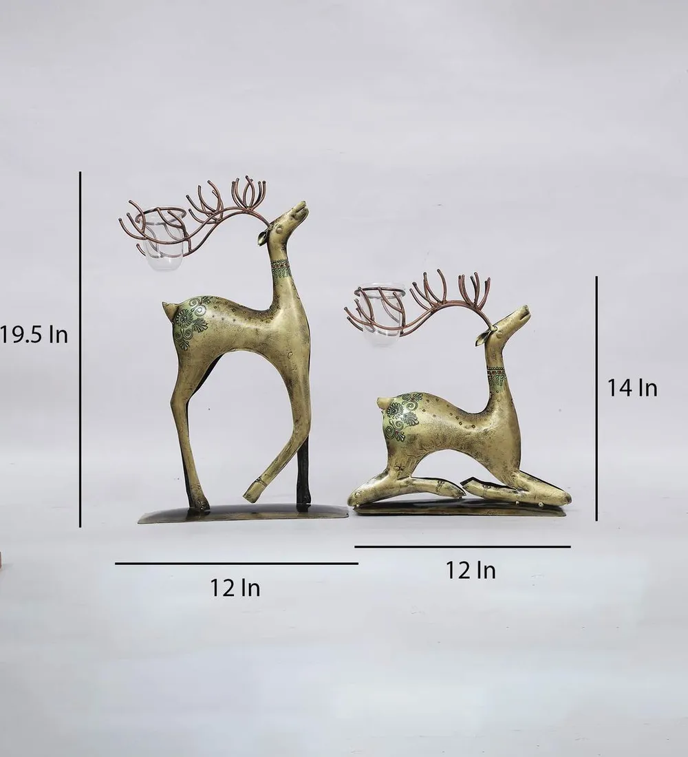 Fantasy Deer Metal Animal Figurine / Showpiece Set Of 2