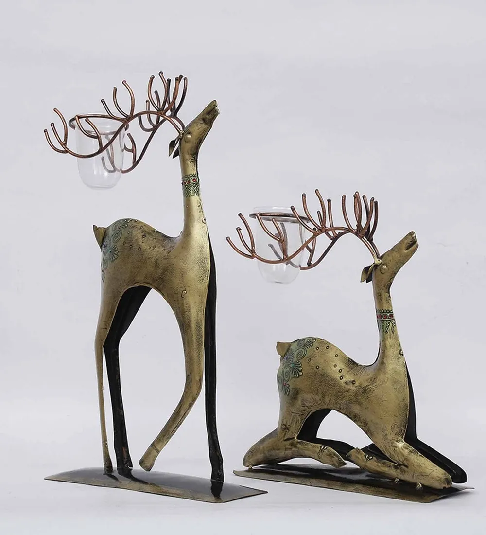 Fantasy Deer Metal Animal Figurine / Showpiece Set Of 2