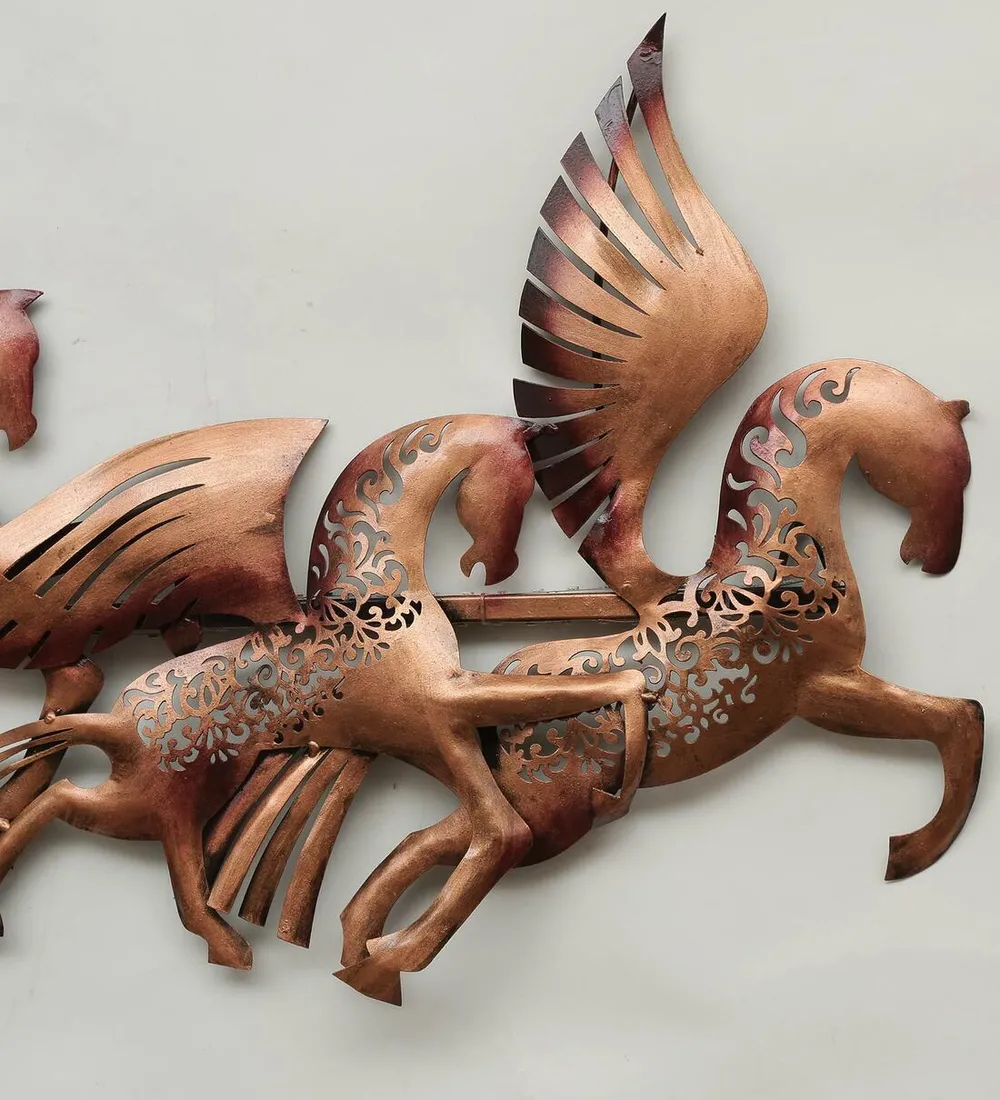 Fantasy Flying Horses Golden LED Metal Wall Art