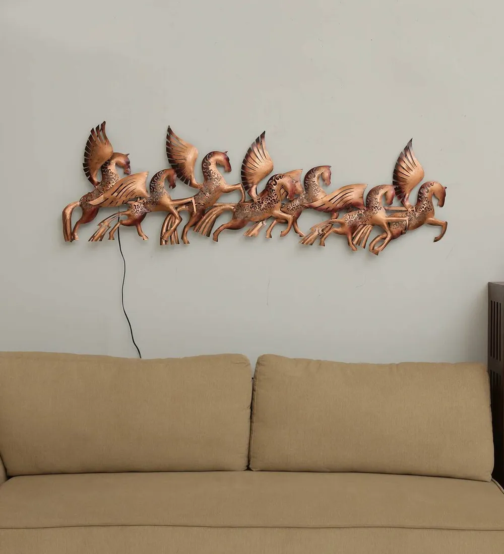 Fantasy Flying Horses Golden LED Metal Wall Art