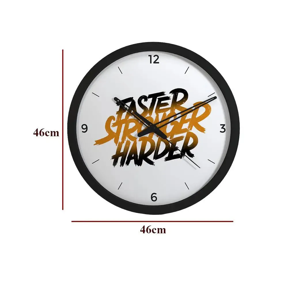Faster, Stronger & Harder' Typographic Gym Wall Clock- Black Frame
