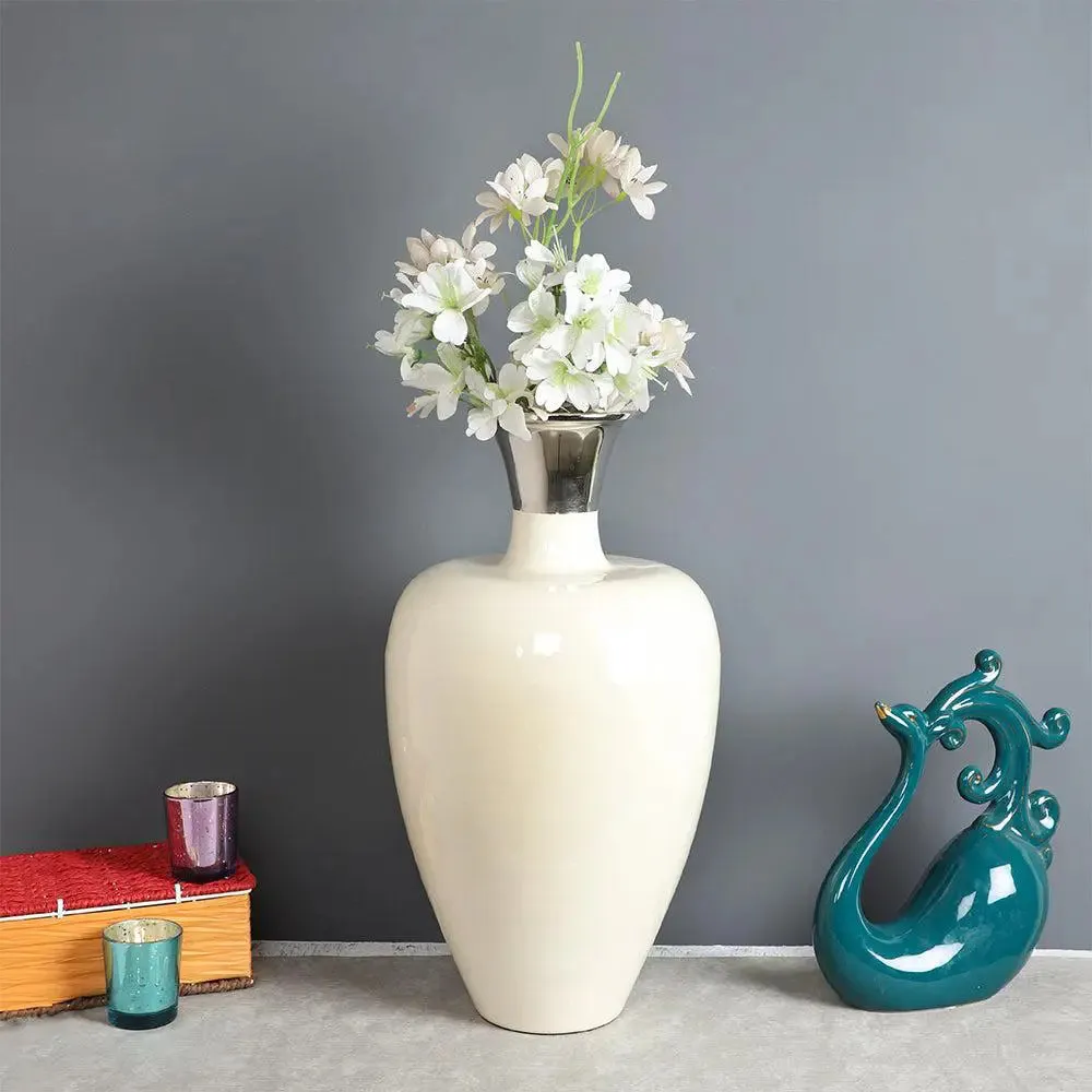 Fawn White Nordic Motif Brass Vase