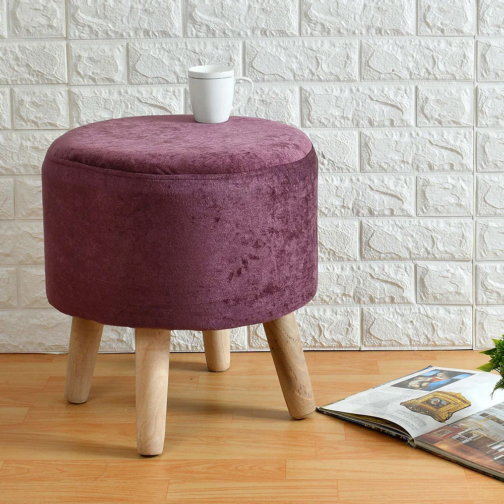 Fervent Fuchsia Solid Wooden Pouffe Stool Single Piece