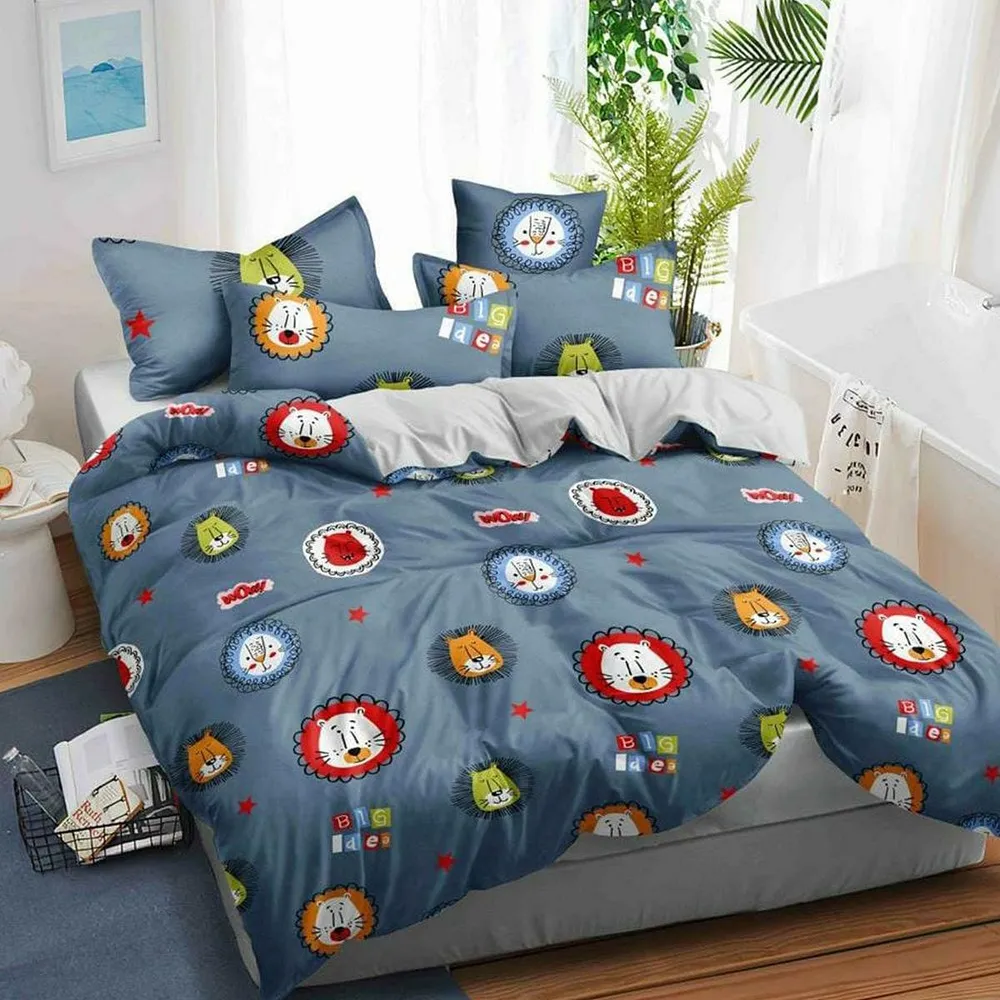 Fiery Lion Cartoon Printed Bed-in-a-Bag (Blue)