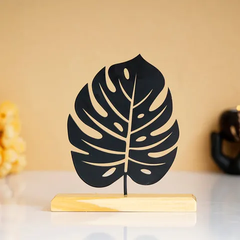Fillable Monstera Leaf Craved Metal Table Accent