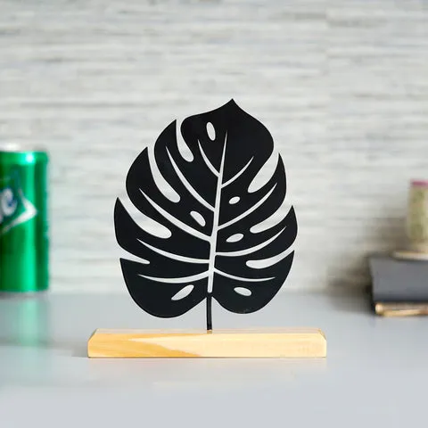 Fillable Monstera Leaf Craved Metal Table Accent