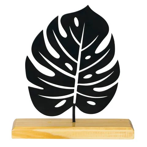 Fillable Monstera Leaf Craved Metal Table Accent