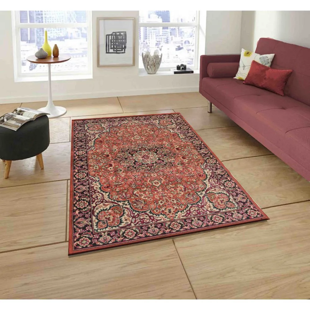 Fine Artistry Traditional Designer Orange Polyproplene Area Carpet 3X5ft