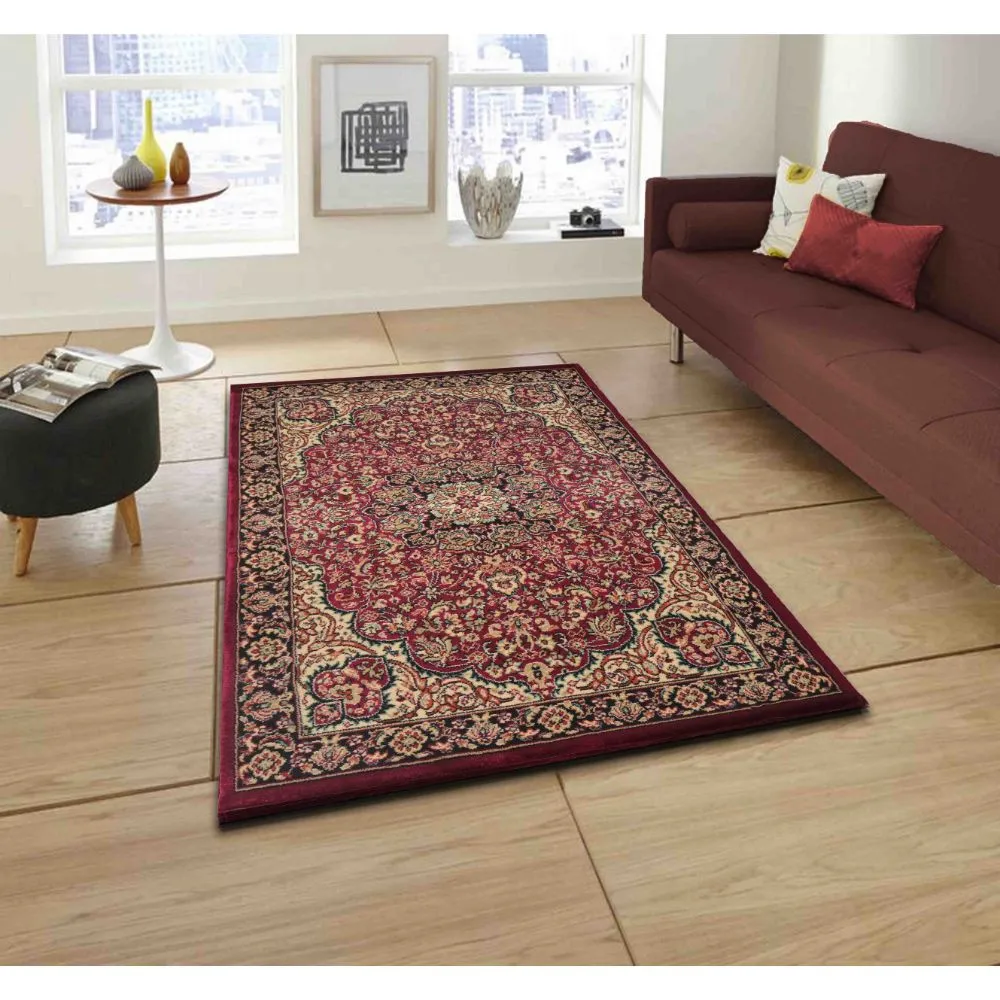 Fine Artistry Traditional Designer Red Polyproplene Area Carpet 3X5ft
