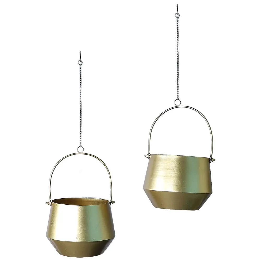 Fine Golden Finish Hanging Metal Planters Set Of 2