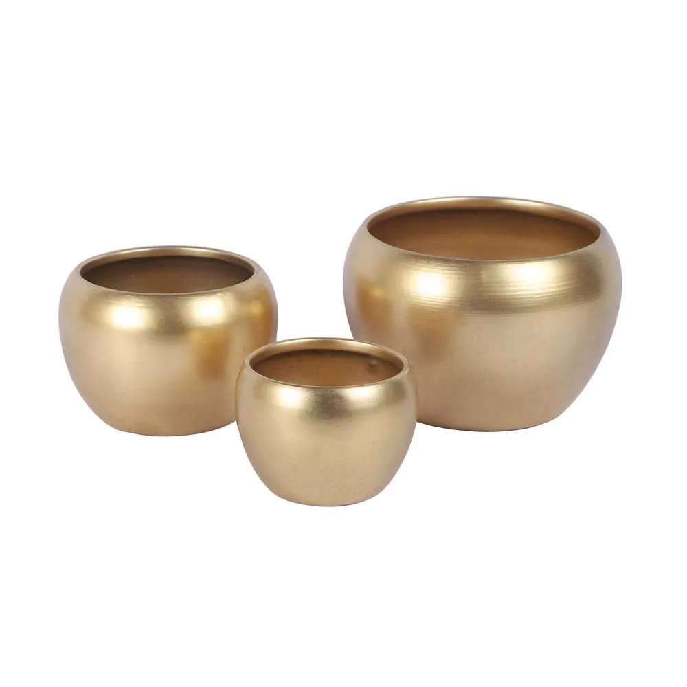Fine Golden Finished Table Top Metal Planters Set Of 3