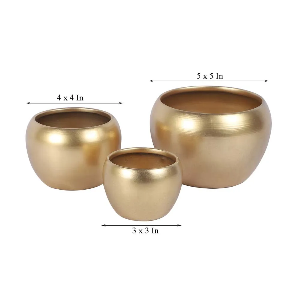 Fine Golden Finished Table Top Metal Planters Set Of 3