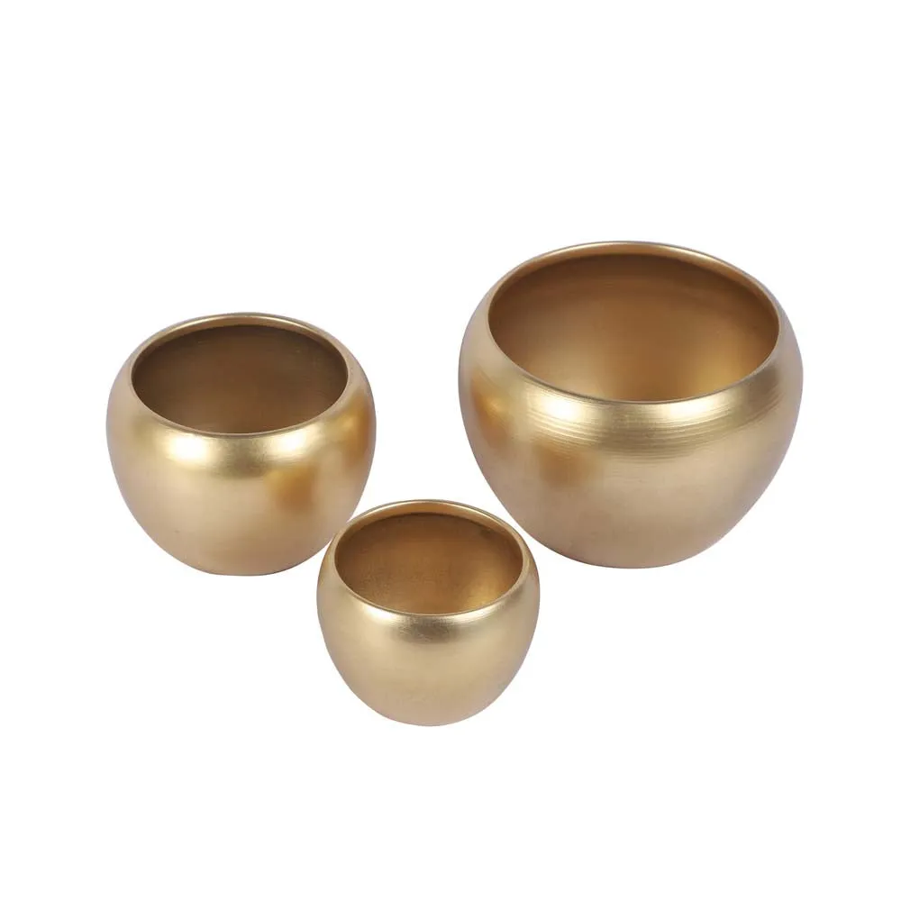 Fine Golden Finished Table Top Metal Planters Set Of 3