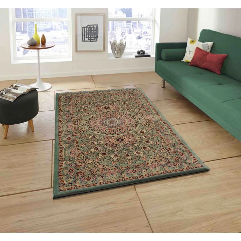 Finely Detailed Traditional Designer Green Polyproplene Area Carpet 3X5ft