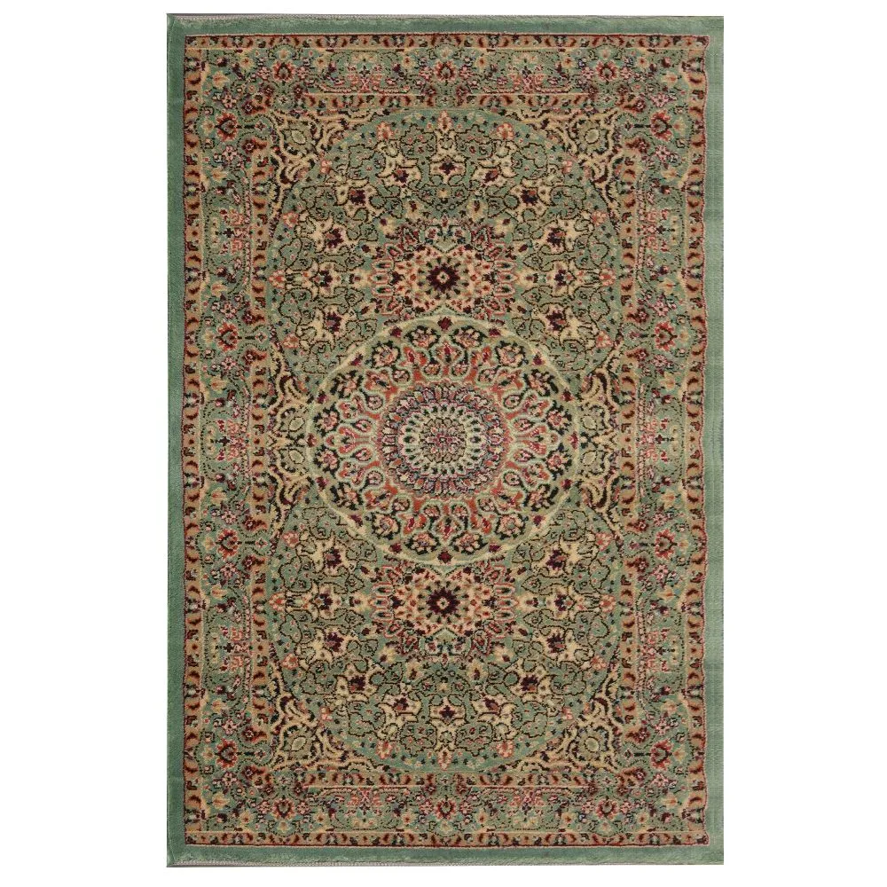 Finely Detailed Traditional Designer Green Polyproplene Area Carpet 3X5ft