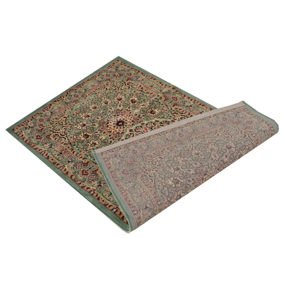 Finely Detailed Traditional Designer Green Polyproplene Area Carpet 3X5ft