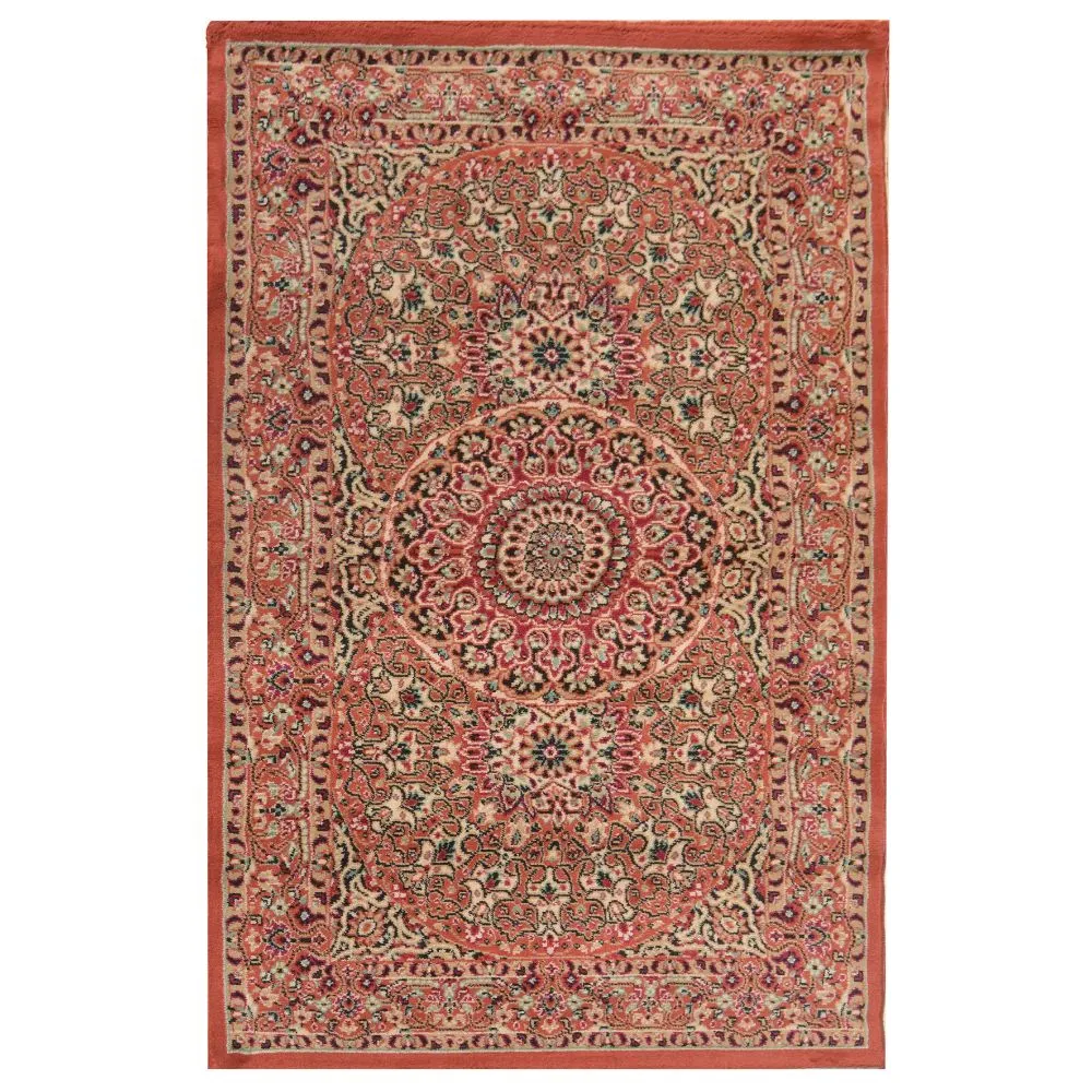 Finely Detailed Traditional Designer Orange Polyproplene Area Carpet 3X5ft