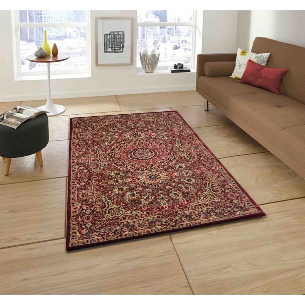 Finely Detailed Traditional Designer Red Polyproplene Area Carpet 3X5ft