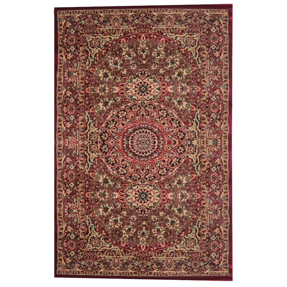 Finely Detailed Traditional Designer Red Polyproplene Area Carpet 3X5ft