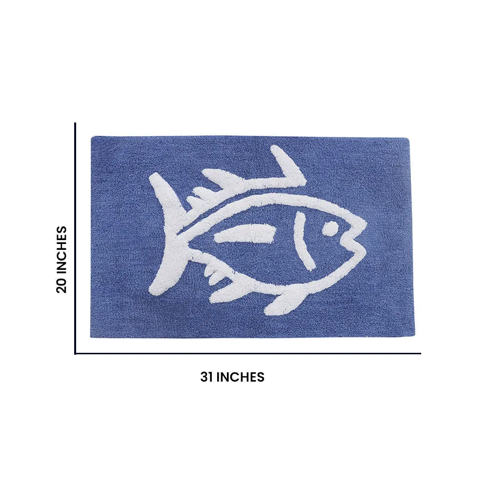 Fish Animated High Absorbent Blue Kids Bathmat