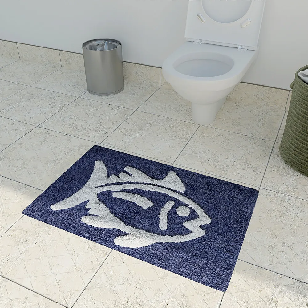 Fish Animated High Absorbent Blue Kids Bathmat