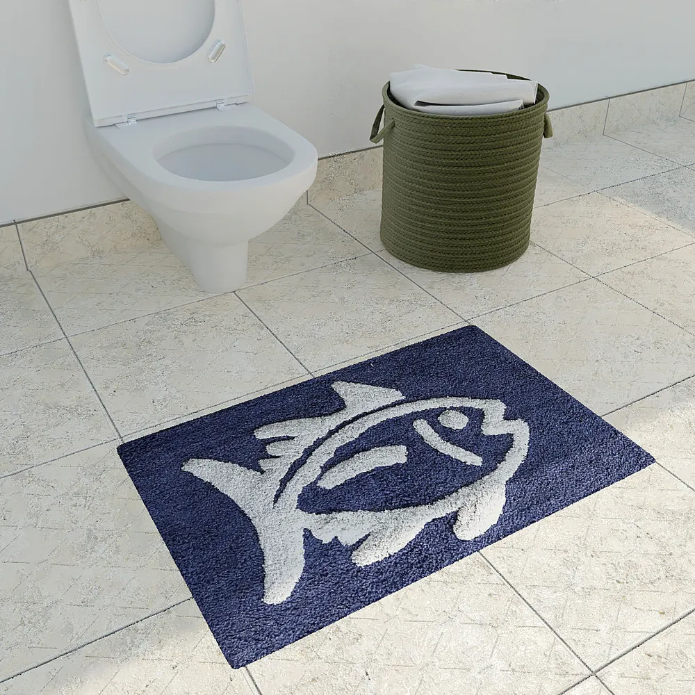 Fish Animated High Absorbent Blue Kids Bathmat