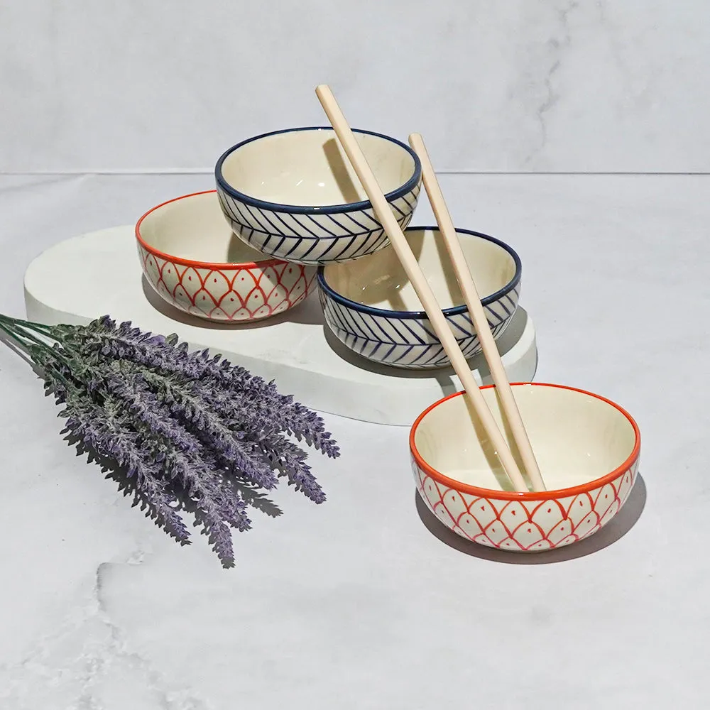 Fish Pattern & Fish Bone Patterned Bowl Set Of 4