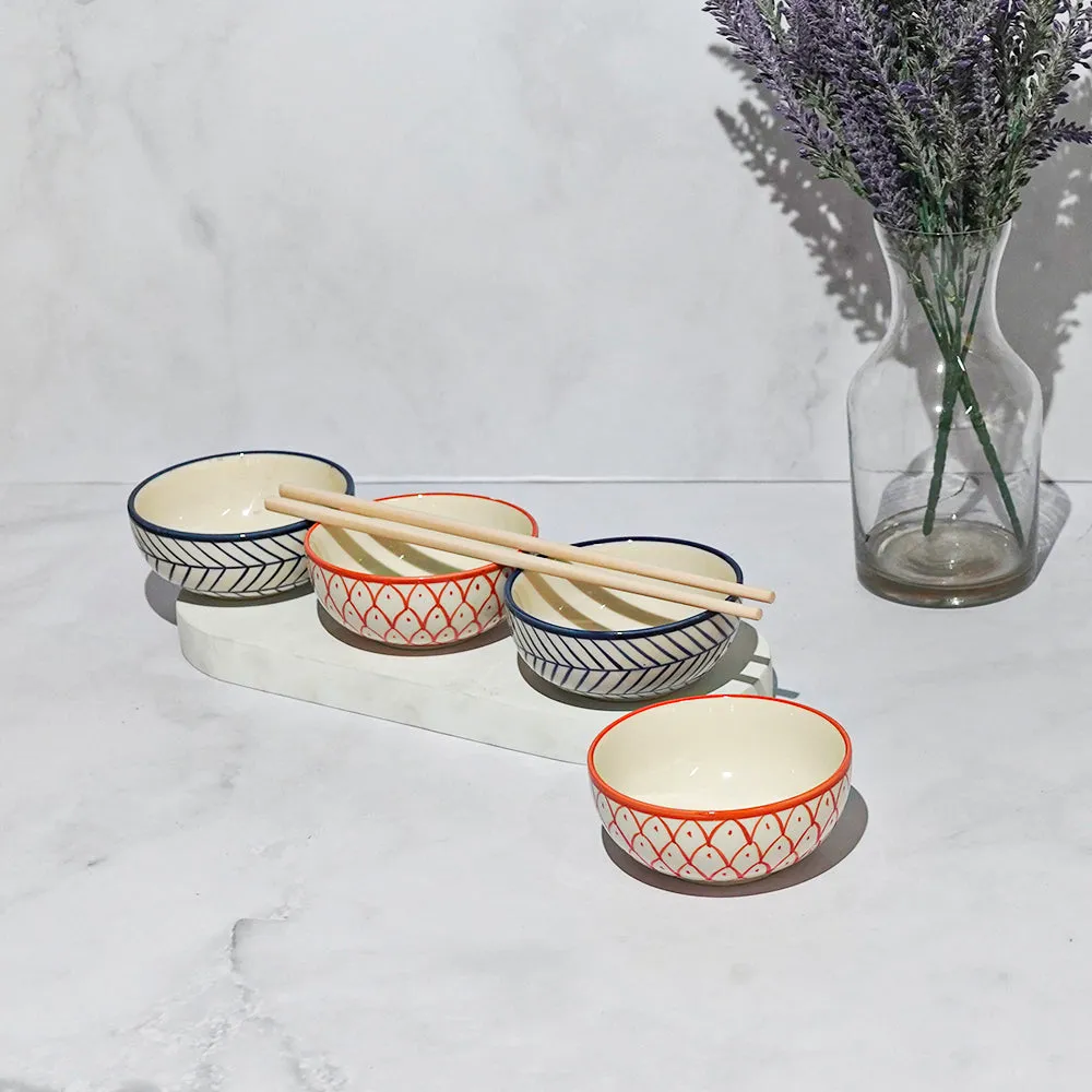 Fish Pattern & Fish Bone Patterned Bowl Set Of 4