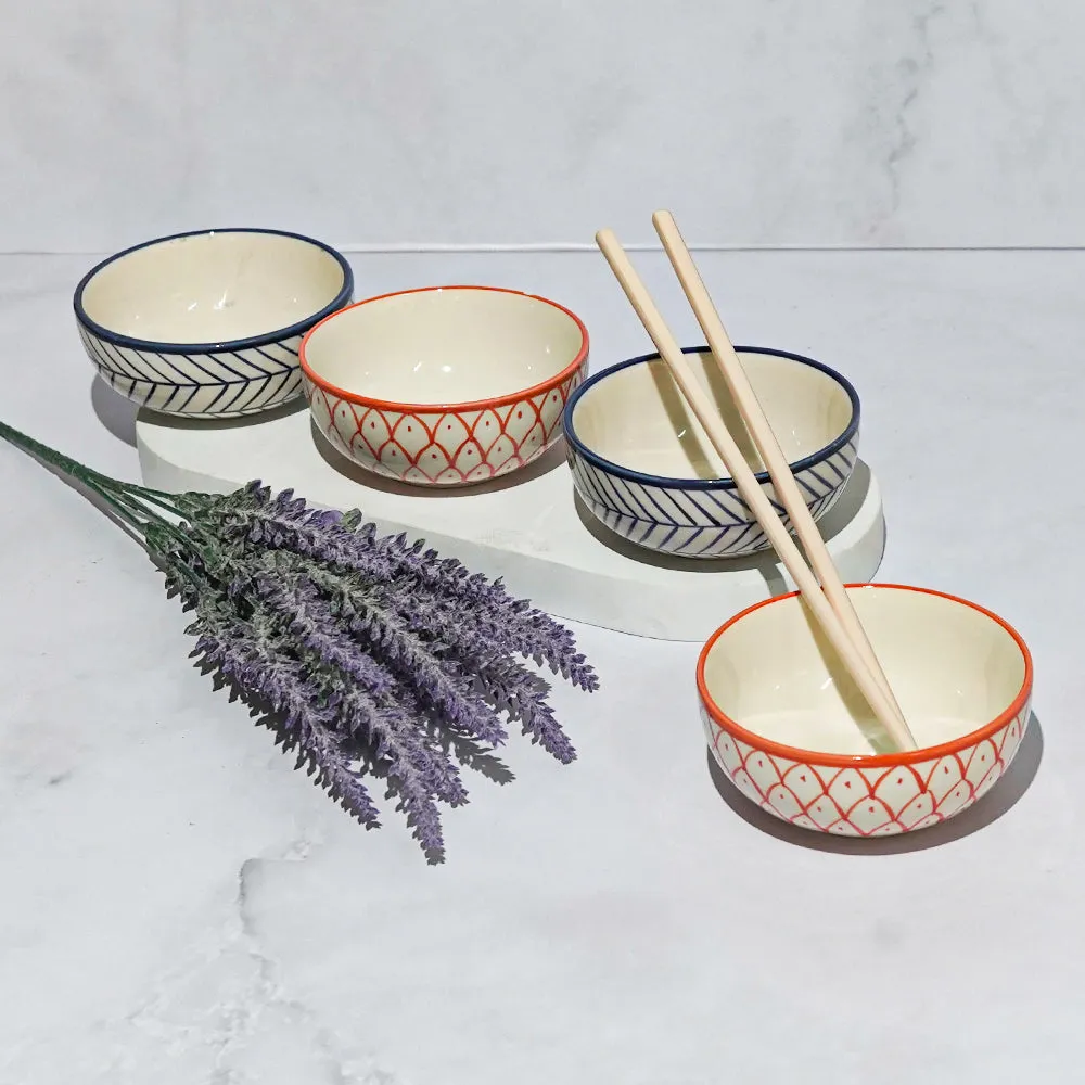 Fish Pattern & Fish Bone Patterned Bowl Set Of 4