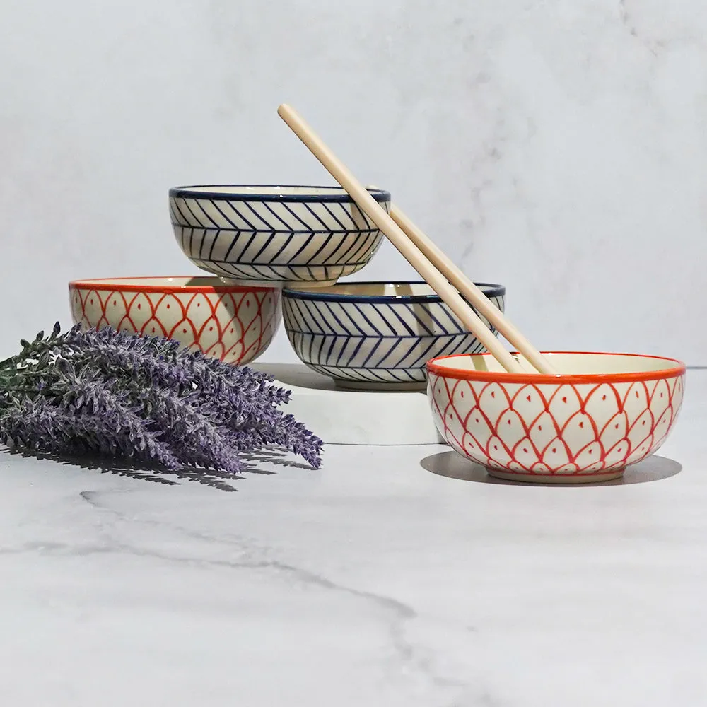 Fish Pattern & Fish Bone Patterned Bowl Set Of 4