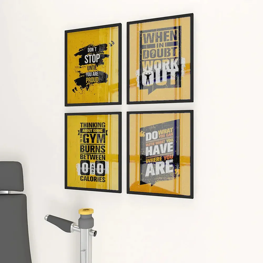 fitness goals Gym Quote  Set of 4 frames with Break Resistant Clear Acrylic Glass