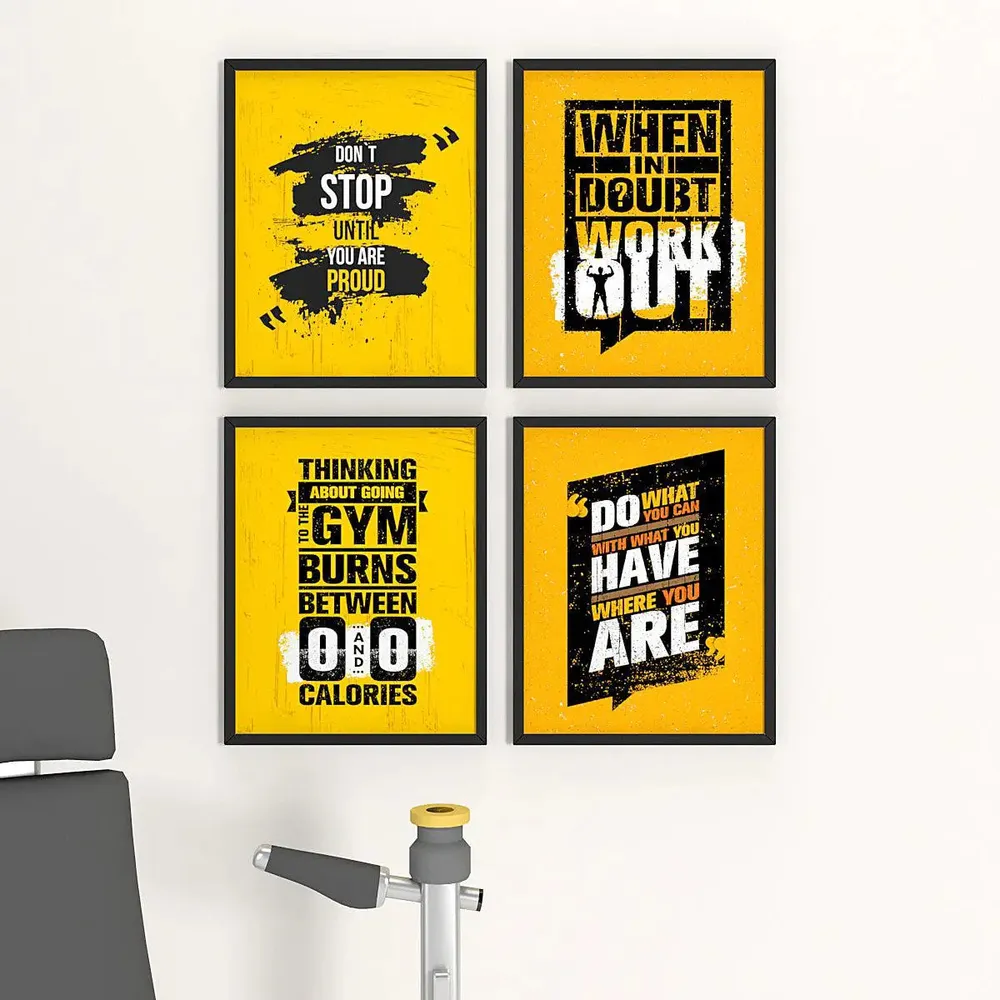 fitness goals Gym Quote  Set of 4 frames with Break Resistant Clear Acrylic Glass
