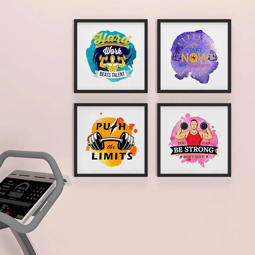 Fitness Gym Quotes  Set of 4 frames with Break Resistant Clear Acrylic Glass & High Definition Print