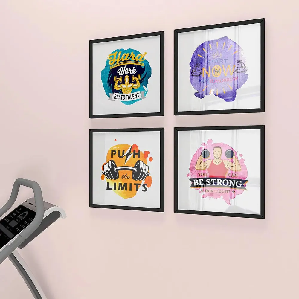 Fitness Gym Quotes  Set of 4 frames with Break Resistant Clear Acrylic Glass & High Definition Print