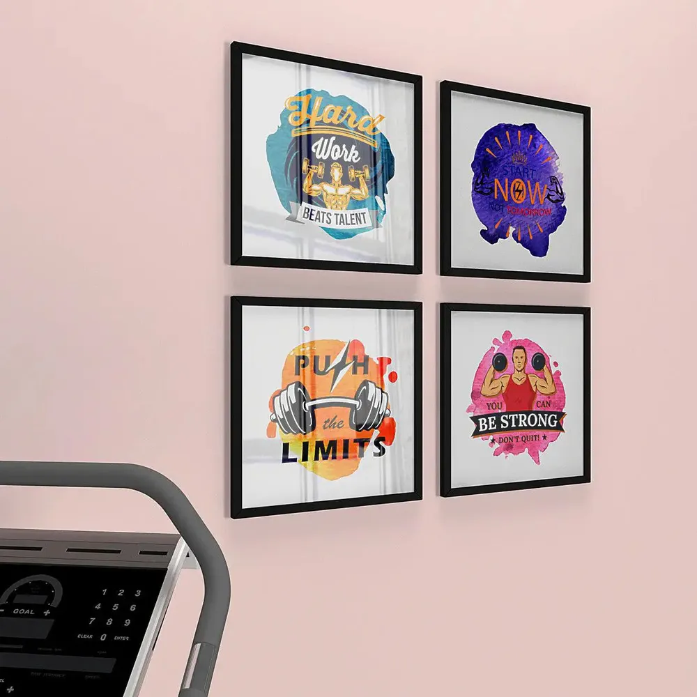 Fitness Gym Quotes  Set of 4 frames with Break Resistant Clear Acrylic Glass & High Definition Print