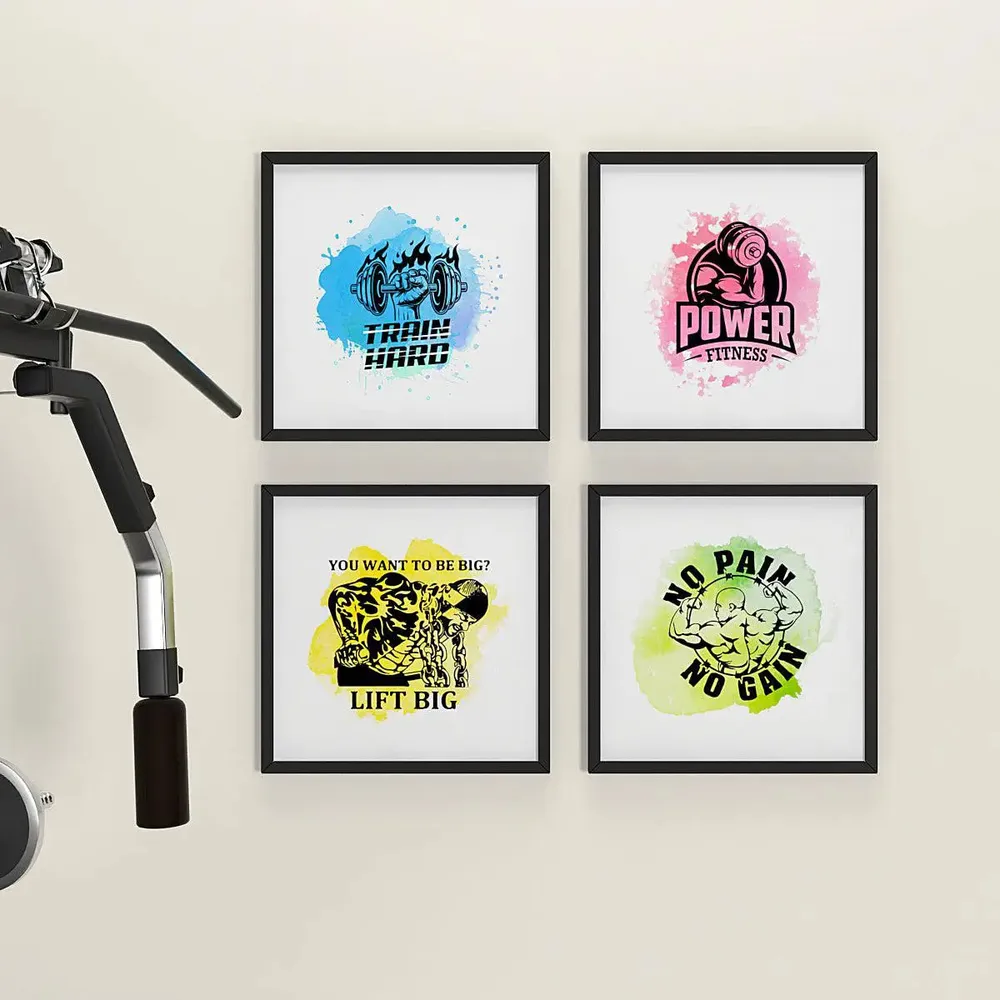 Fitness Motivation Gym Quotes Set of 4 frames with Break Resistant Clear Acrylic Glass