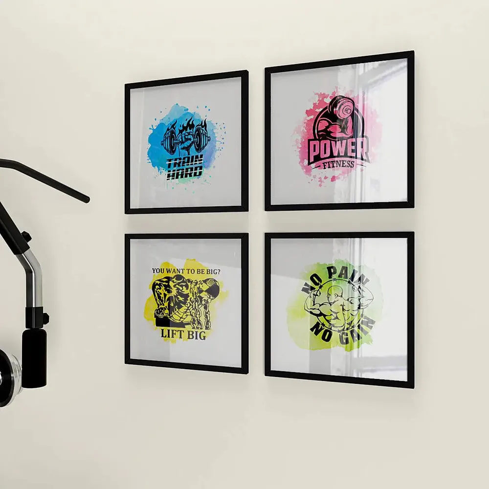 Fitness Motivation Gym Quotes Set of 4 frames with Break Resistant Clear Acrylic Glass