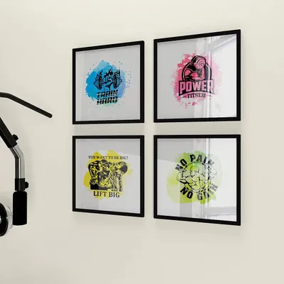 Fitness Motivation Gym Quotes Set of 4 frames with Break Resistant Clear Acrylic Glass