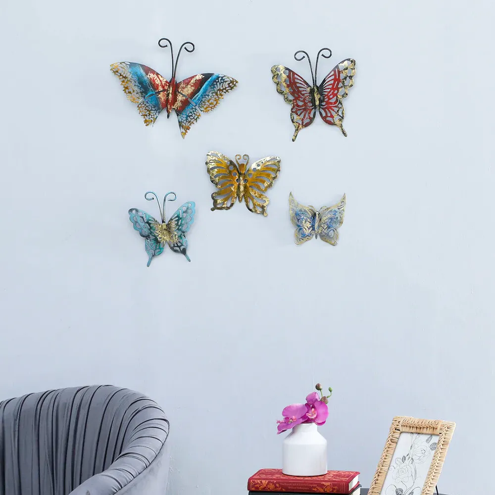 Five Gleeful Forest Butterflies Metal Wall Art