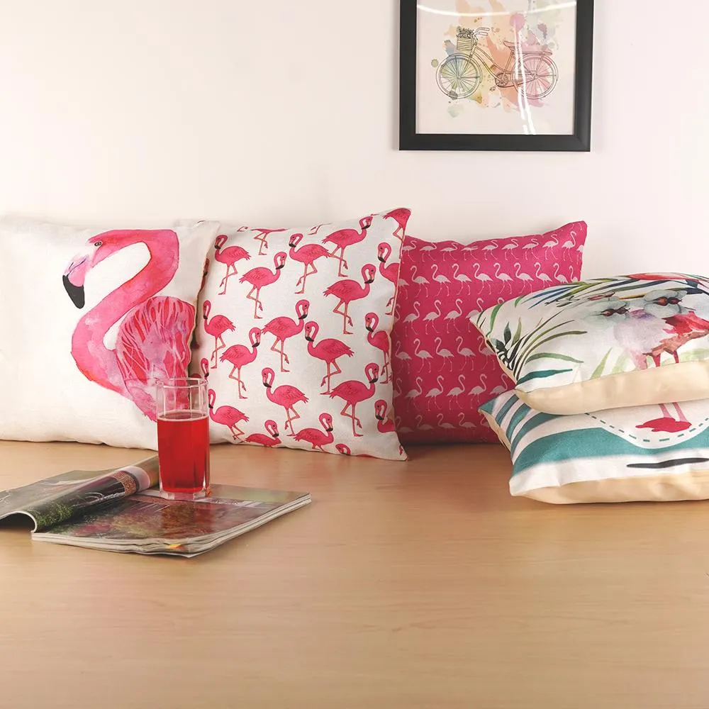 Flamingo Print Multi Color Cushion Covers 16x16in Set of 5