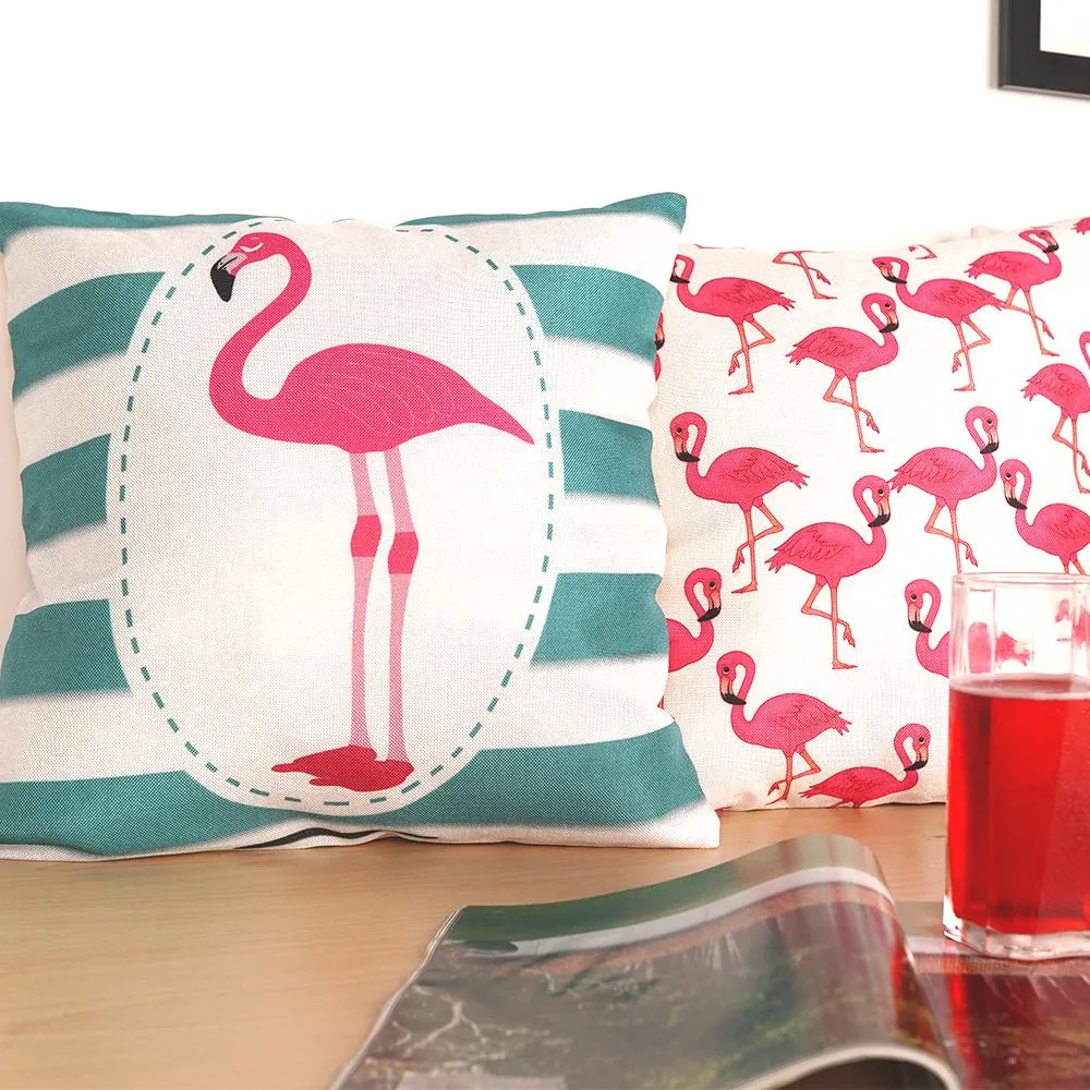 Flamingo Print Multi Color Cushion Covers 16x16in Set of 5