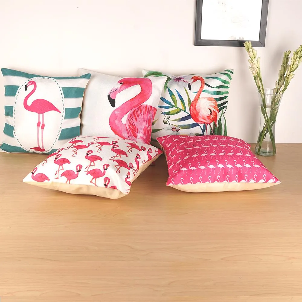 Flamingo Print Multi Color Cushion Covers 16x16in Set of 5