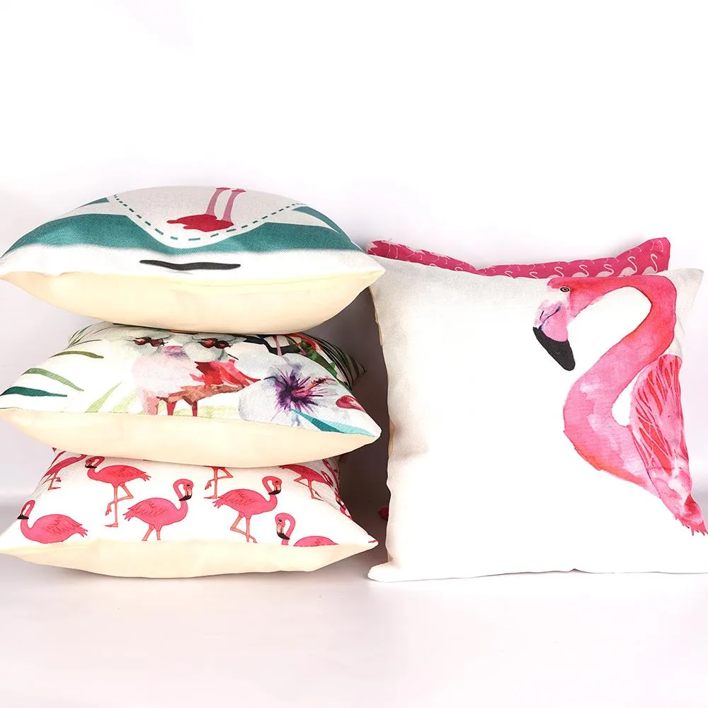 Flamingo Print Multi Color Cushion Covers 16x16in Set of 5