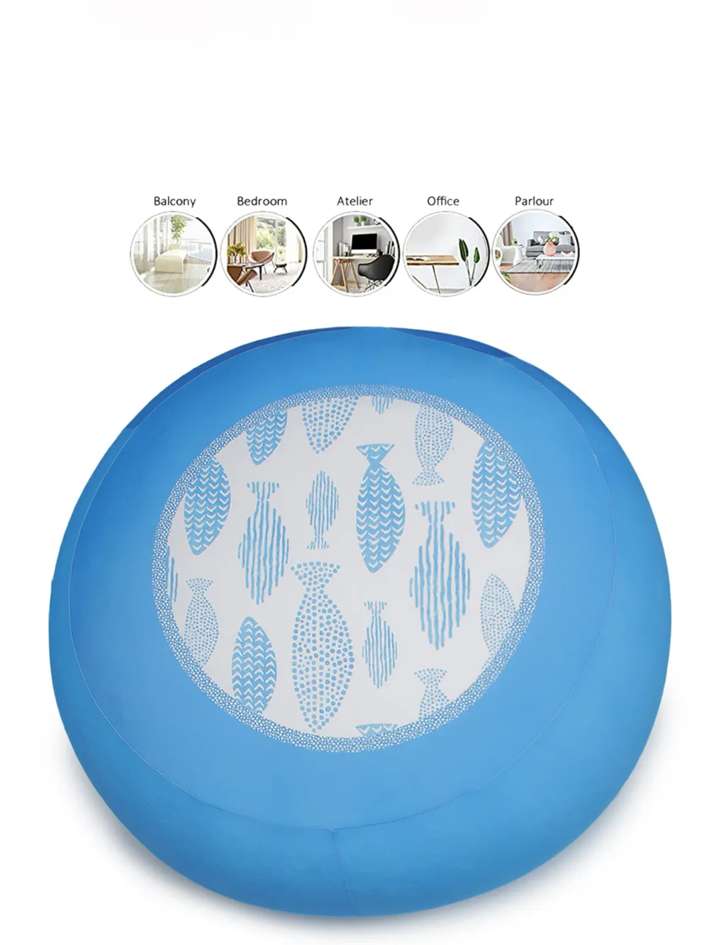 Floating Fish Patterned Light Blue Bean Bag (Beans Not Included) XL