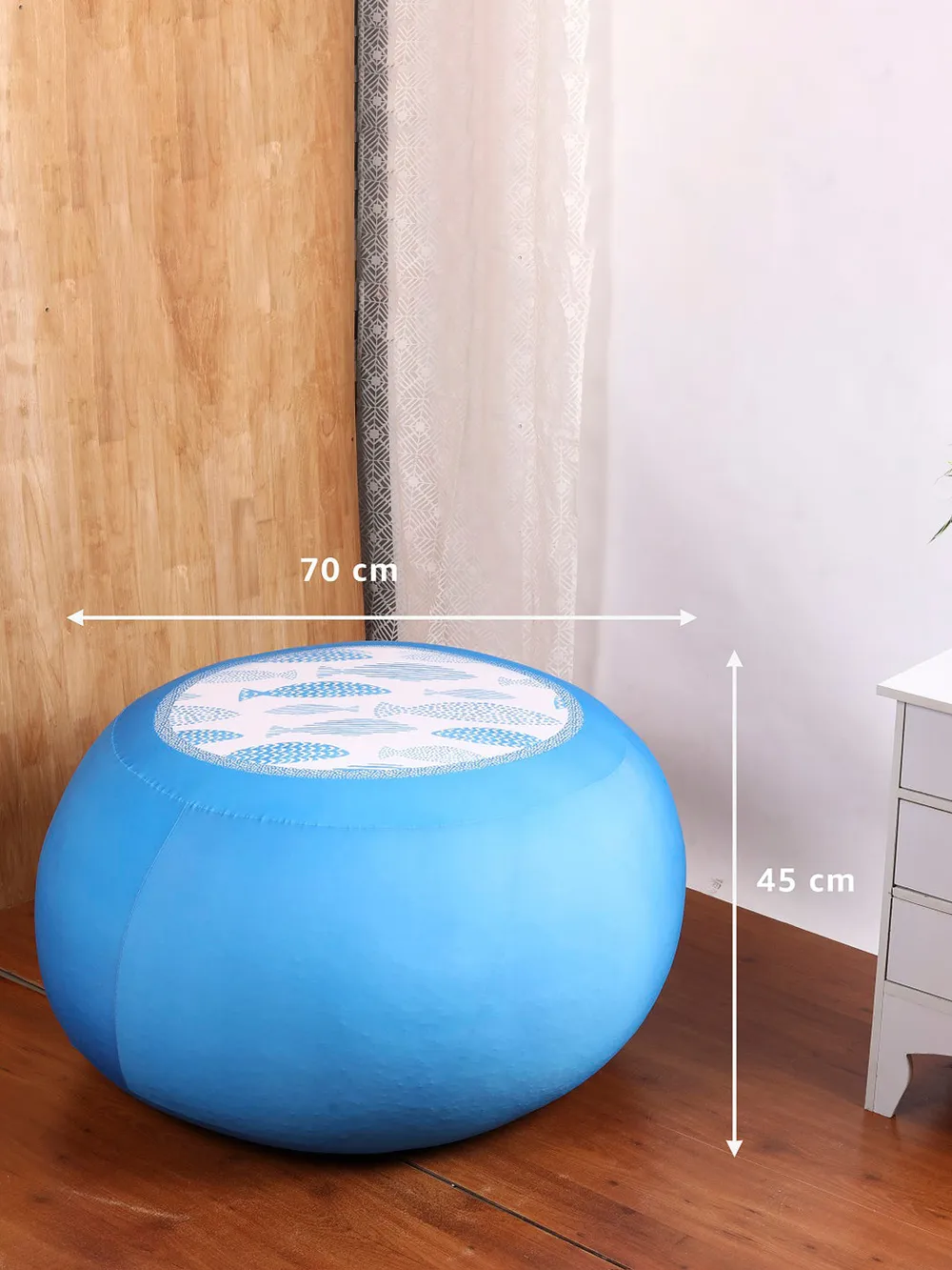Floating Fish Patterned Light Blue Bean Bag (Beans Not Included) XL