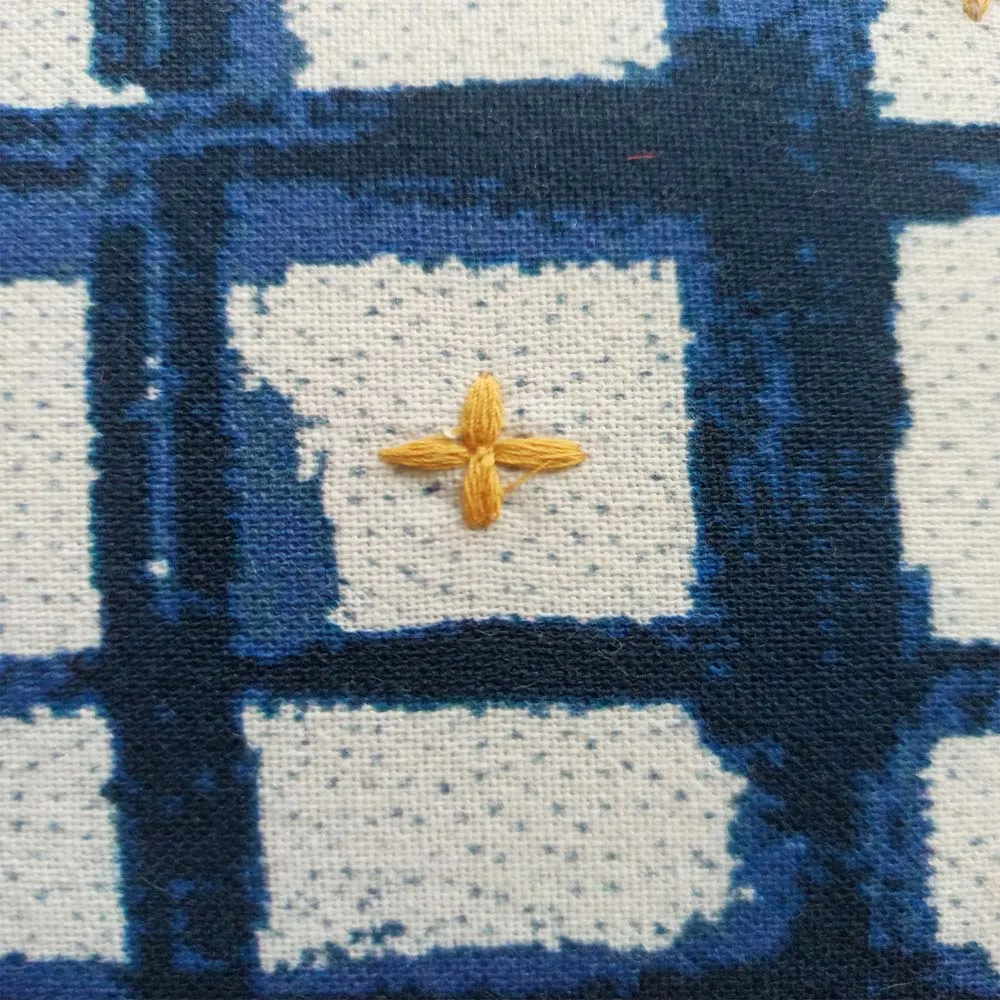 Flock Printed Blue Cotton Cushion Cover